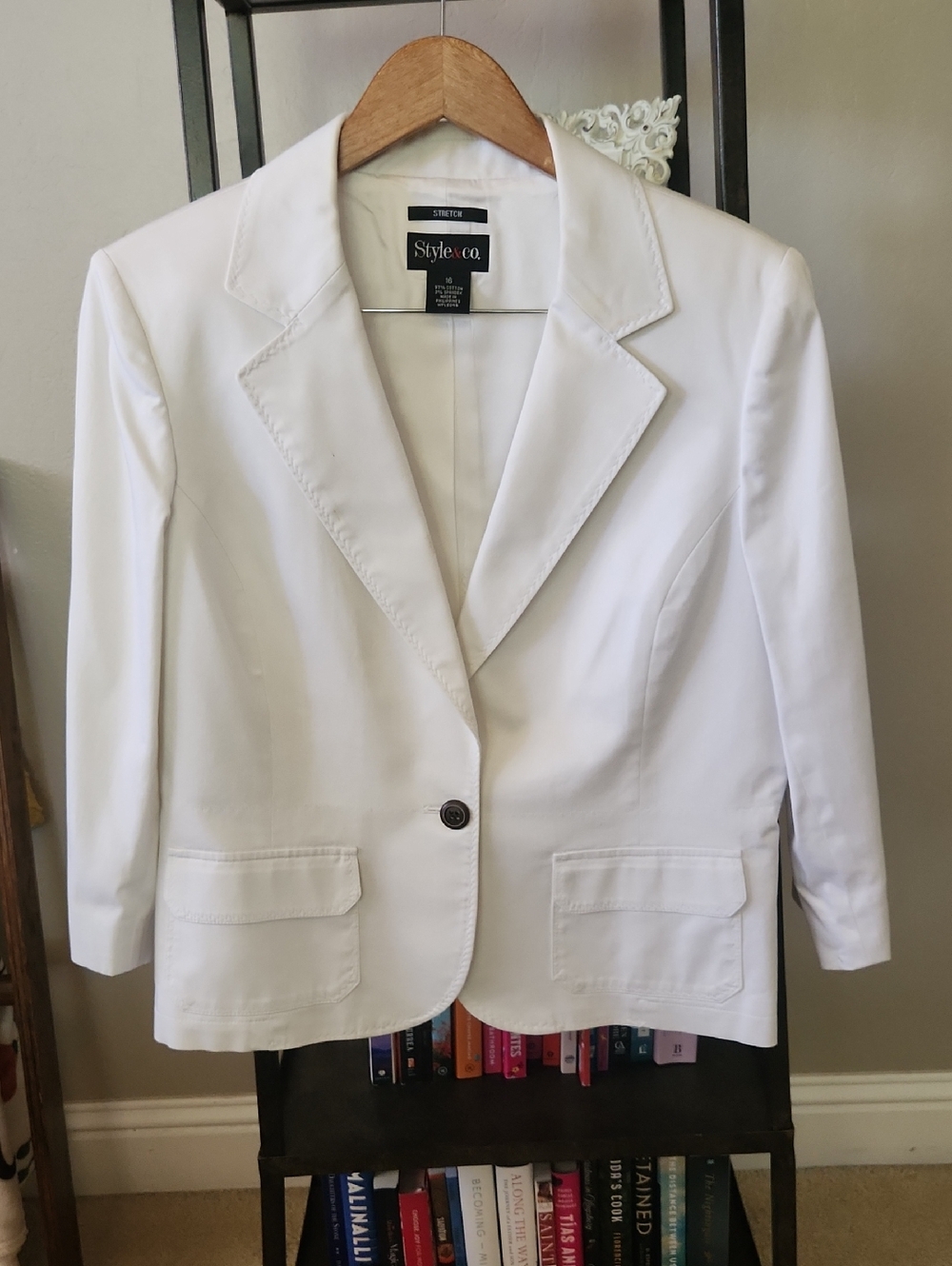 Style & Co. White Single-Button Notch Lapel Blazer
